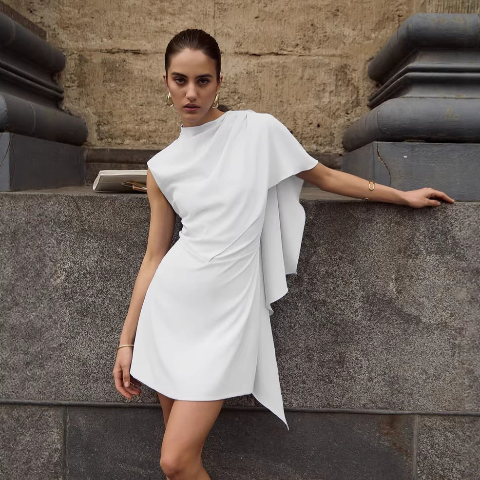 Irregular Asymmetric White Sleeveless Waist Tight Elegant Dress Women Elegant Slim Fit by Ragazza