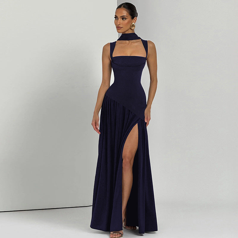 Women Clothing Winter Camisole Slim Solid Color Split Ribbon Dress Women by Ragazza