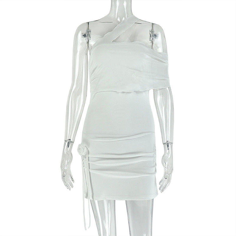 Women Clothing Micro Transparent Splicing Package Hip Dress One Shoulder Tube Top Asymmetric Dress by Ragazza