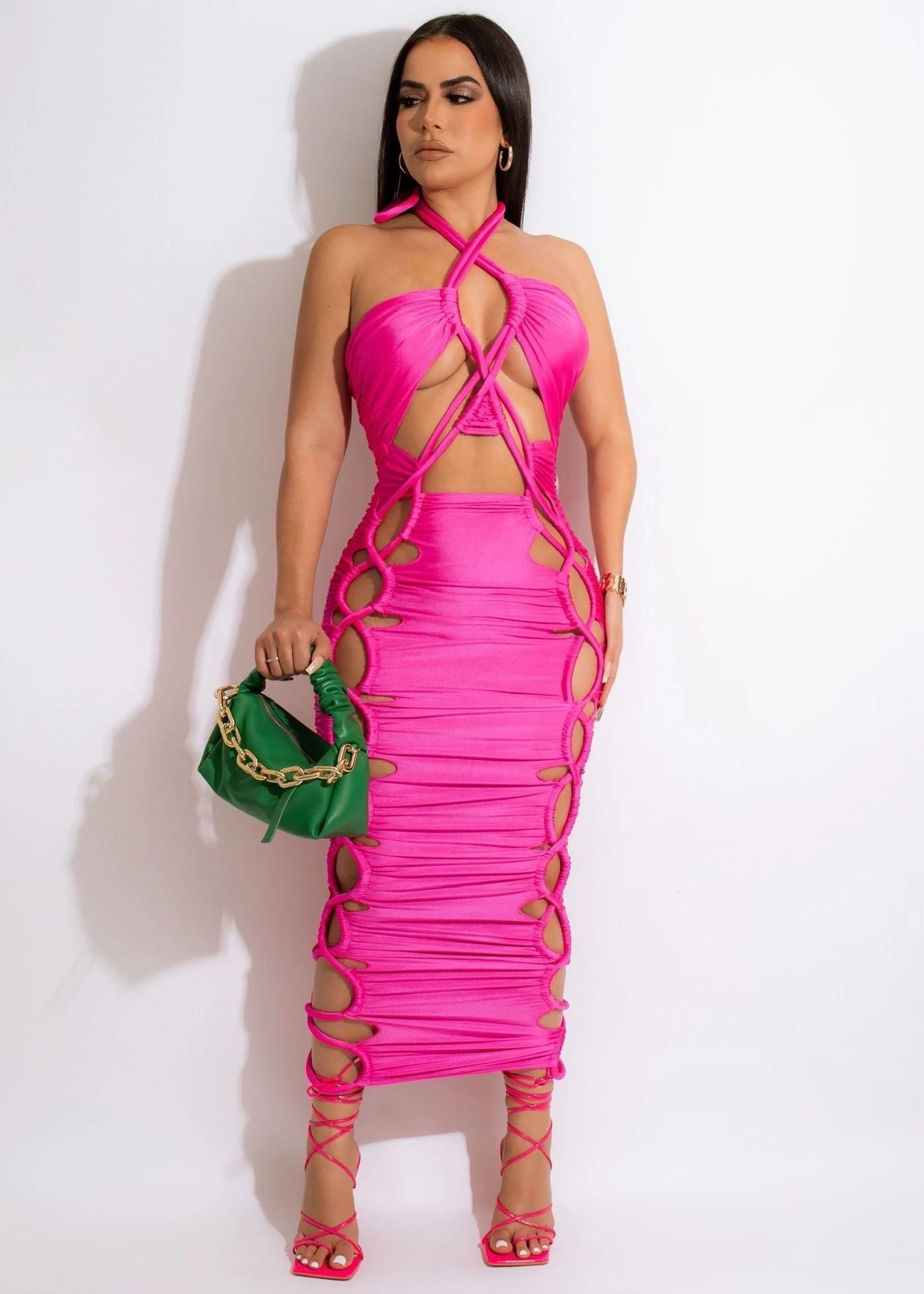 Women Clothing Thick Rope Lace up Elastic Band Double Headed Zipper Dress by Ragazza