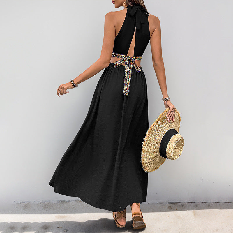 Women Casual Holiday Hollow Out Cutout Ethnic Webbing Decorative Stitching Dress DestGlow