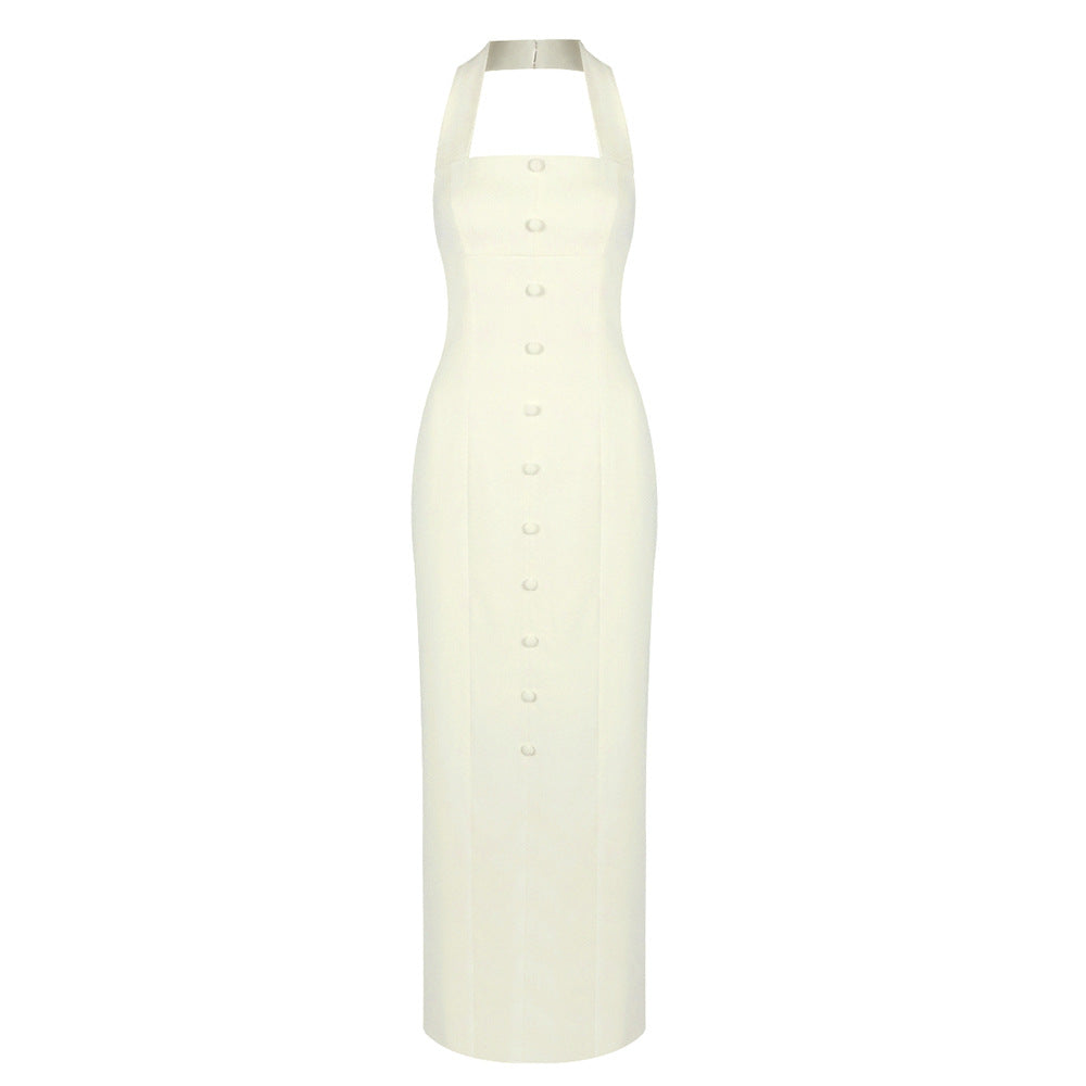 Women Clothing Summer Sleeveless Simple Decorative Buttons Square Collar Midi Dress by Ragazza