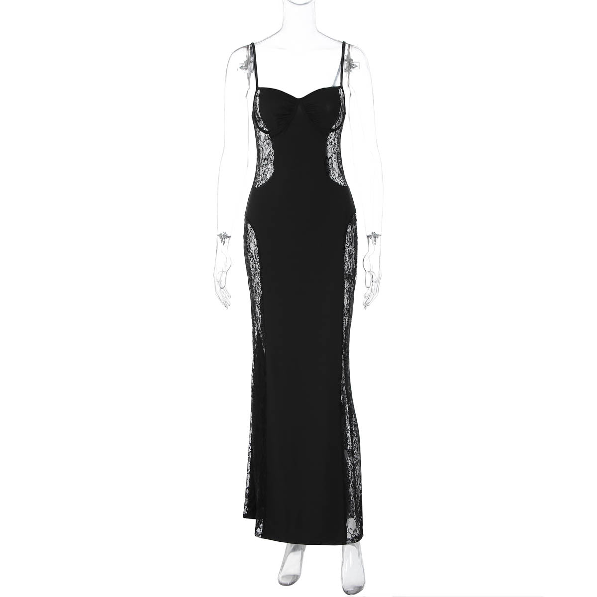 Stitching Lace Hollow Out Cutout out Cinched Slim Sexy Hip Spaghetti Straps Dress Women by Ragazza