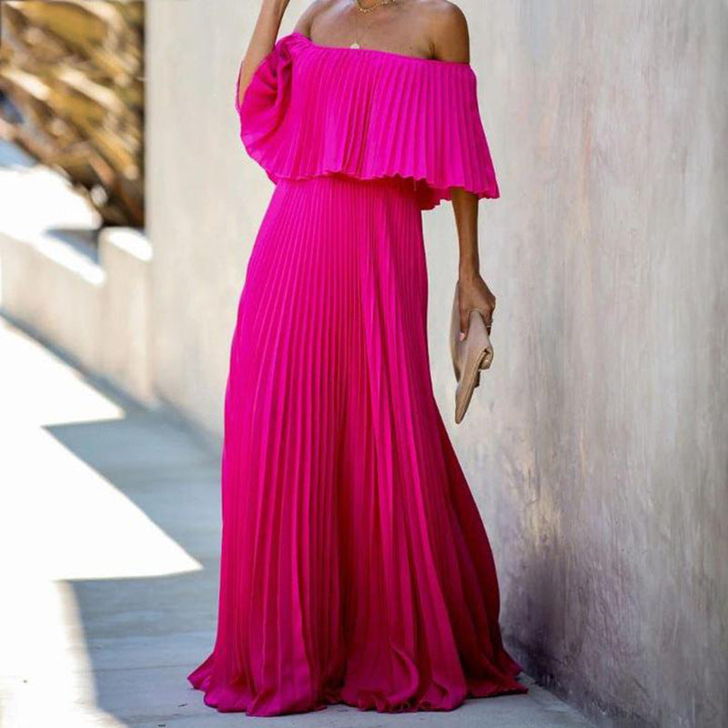 Spring Summer Women Clothing Sexy off-Shoulder Tube Top Folding Chiffon Party Formal Dress by Ragazza