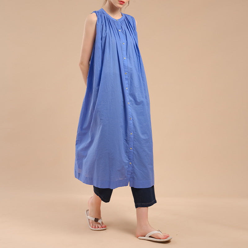 French Pleating Dress Summer Western Paris Yarn Loose Large Dress A Line Dress Can Be Used as Blouse by Ragazza