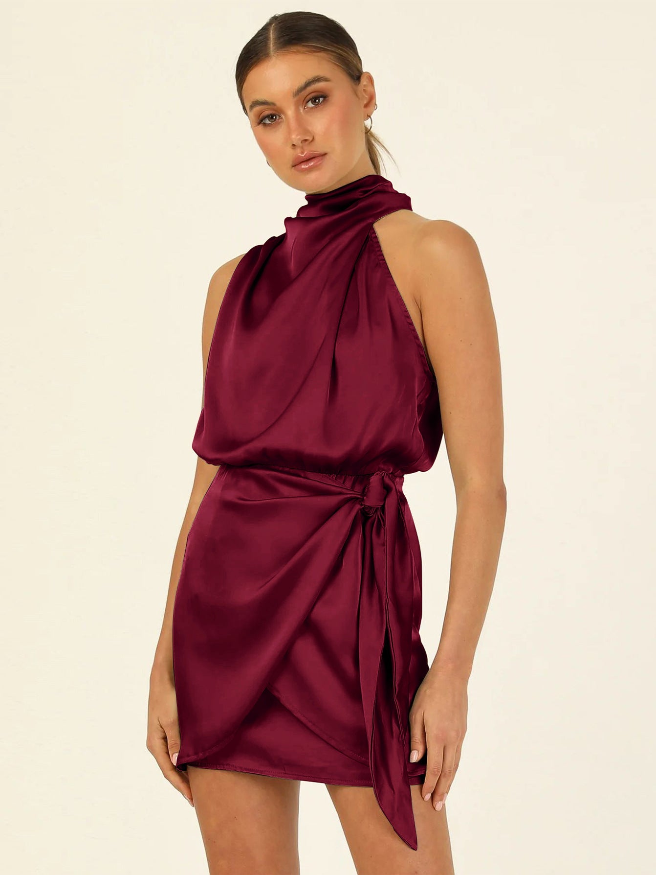 Halter High Grade Satin Tied Slim Fit Socialite Dress by Ragazza