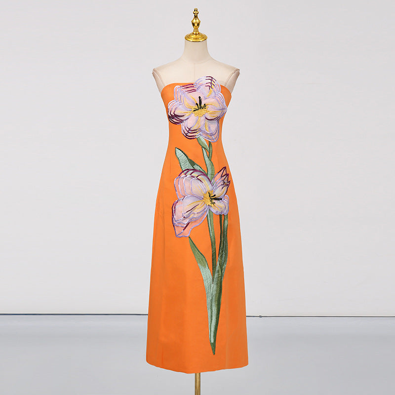 Socialite Design Maxi Dress Floral Embroidered Tube Top Sleeveless Slimming Dress Women by Ragazza