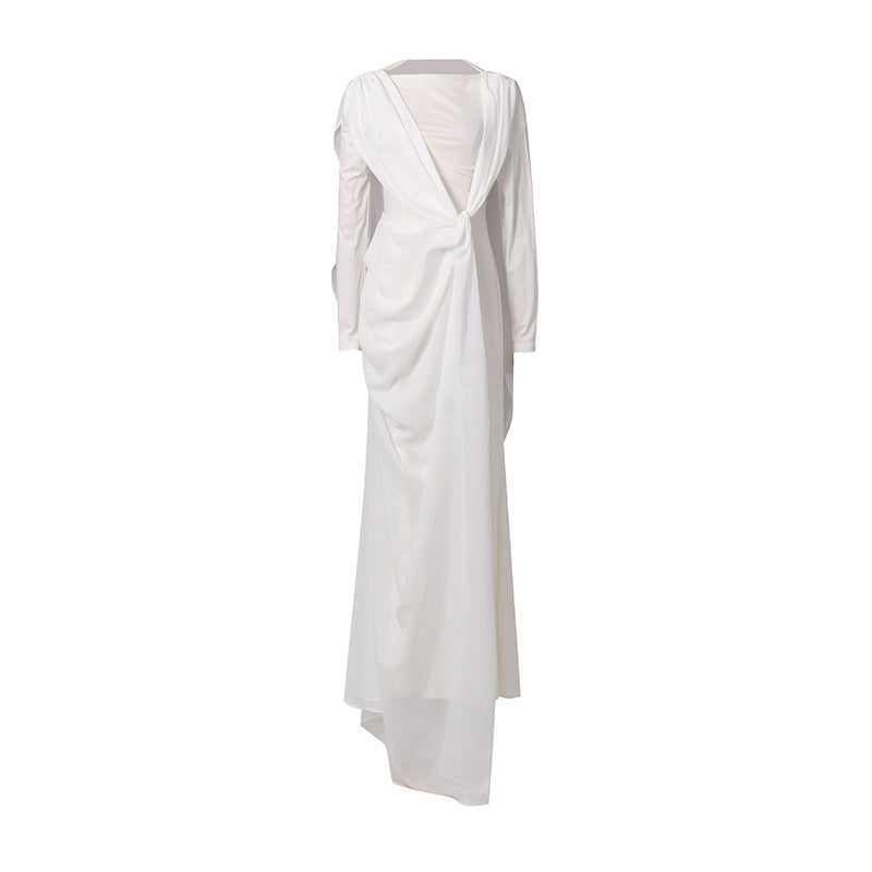 Spring Elegant Retro Twisted Chiffon Patchwork Long Waist Slimming Dress Women by Ragazza