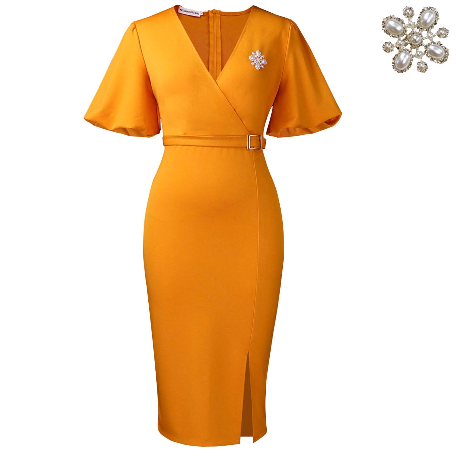 African Women Clothing Lantern Sleeve Summer V neck Hip Office Split Dress by Ragazza