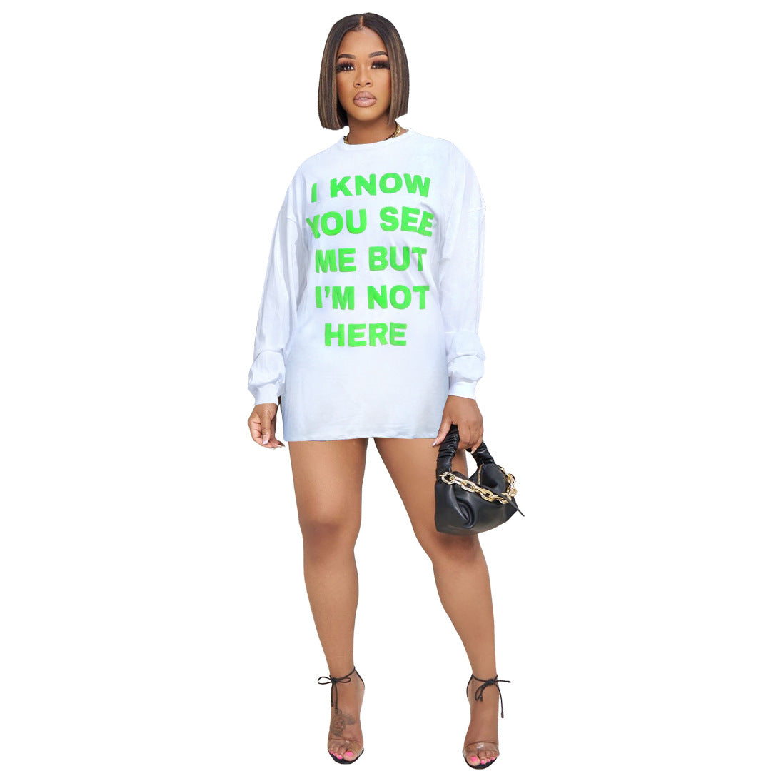 Women Clothing Goods Casual Double Sided Letter Graphic T shirt Dress DestGlow
