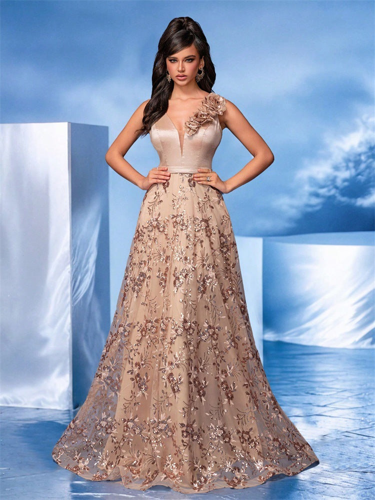 Deep V Plunge Dress Sexy Dress Embroidered Slim Fit Fishtail Bridesmaid Cocktail Evening Dress Women DestGlow