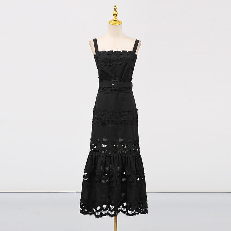 Vacation Maxi Dress Hollowed out Embroidered Strap Fishtail Design Dress Women DestGlow