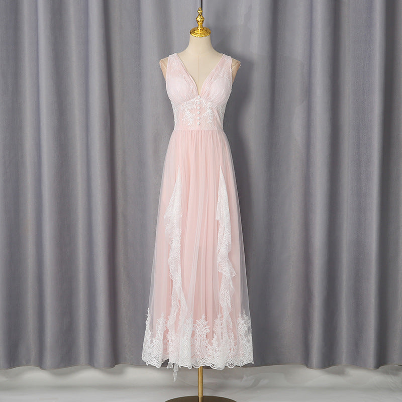 Elegant Lady Maxi Dress Summer Lace Waist High Grade Slim Dress Women DestGlow