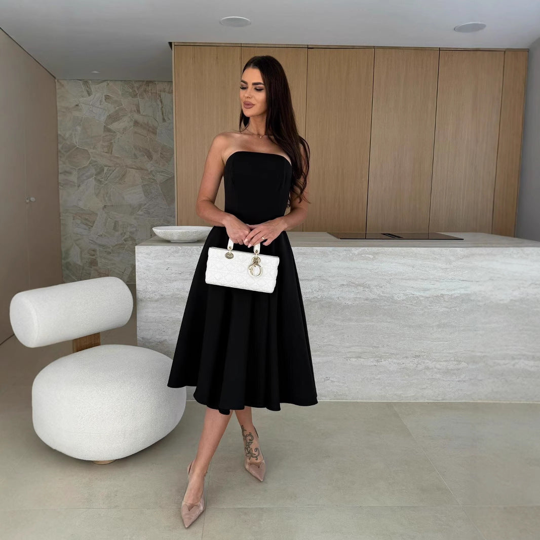 Women Clothing Women Clothing Summer Solid Color Wrapped Chest Midi Dress by Ragazza