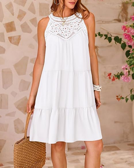 Women Clothing Popular Hollow Out Cutout Lace Stitching Halter A line Dress by Ragazza