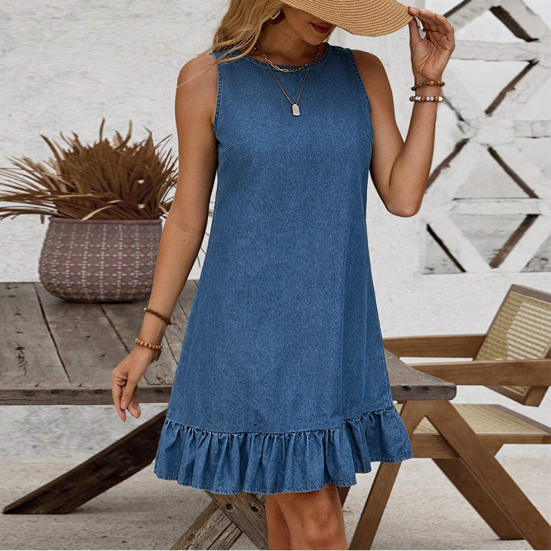 Women Clothing Summer Sleeveless Denim Dress by Ragazza