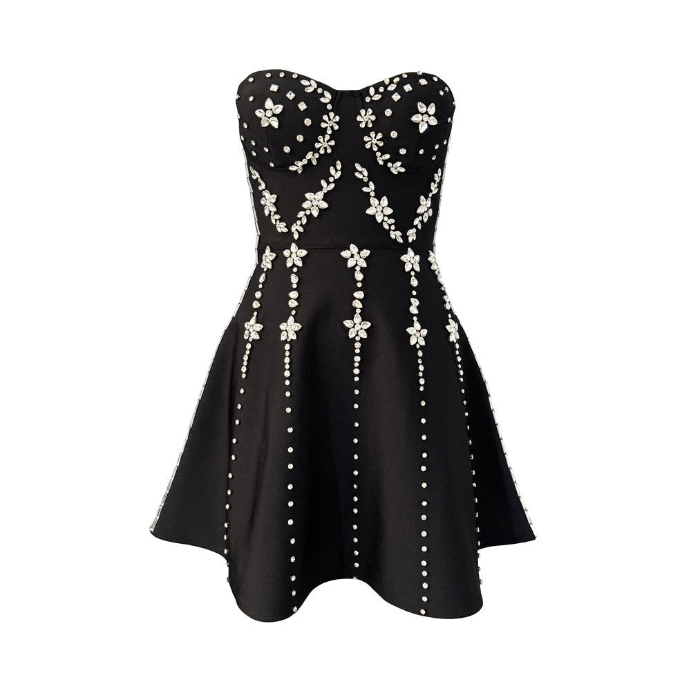 Heavy Industry Beads Diamond Tube Top Bandage One Piece Dress Cocktail Party Dress Mini Dress by Ragazza