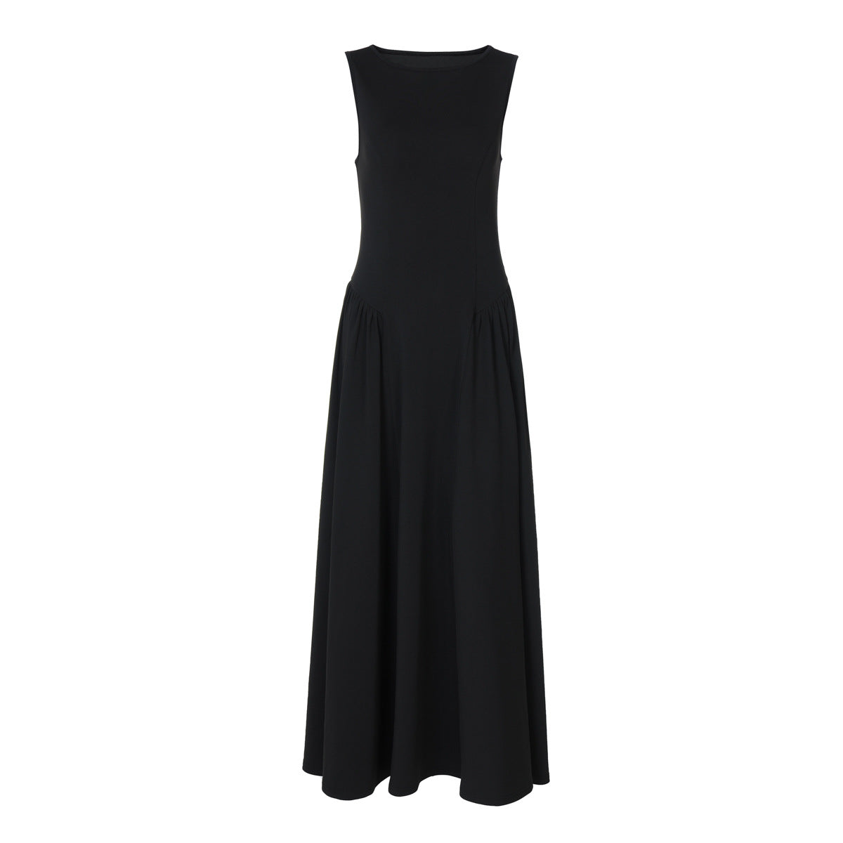 Women Clothing Autumn Solid Color round Neck Sleeveless Pleated Large Swing Dress Fashionable Elegant Dress by Ragazza