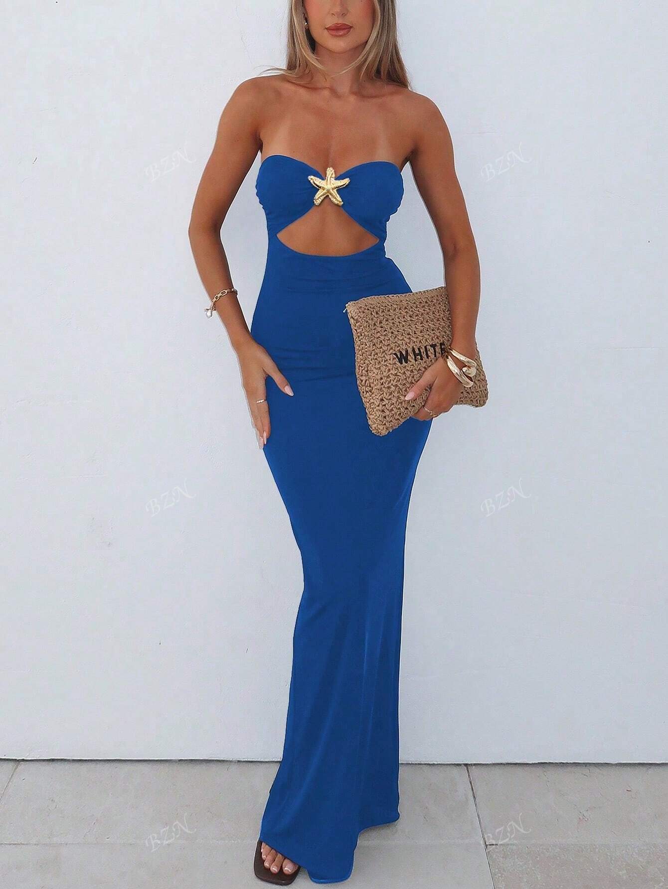 Summer Arrival Women Tube Top Hollow Out Cutout Slim Fit Backless Starfish Decorative Dress by Ragazza