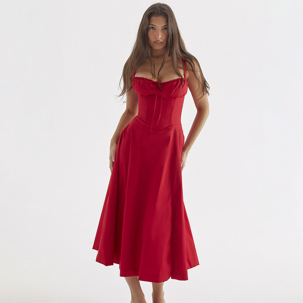 Women Clothing Sexy Backless Slim Fit Strap Dress Vacation Floral Split Mid Length Dress by Ragazza