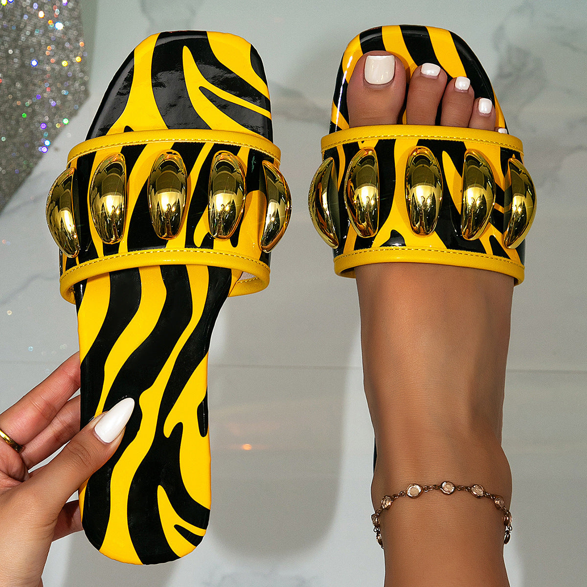 Zebra Pattern Sexy Sandals Women Summer Outer Wear High Heels Stiletto Heel Square Toe Open Toe Transparent Sandals DestGlow