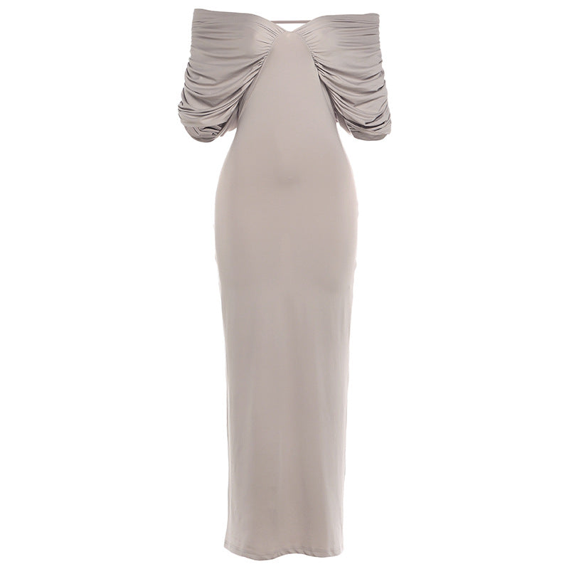 Spring Women Clothing Sexy off Neck Sleeve Slim Solid Color Maxi Dress Women DestGlow