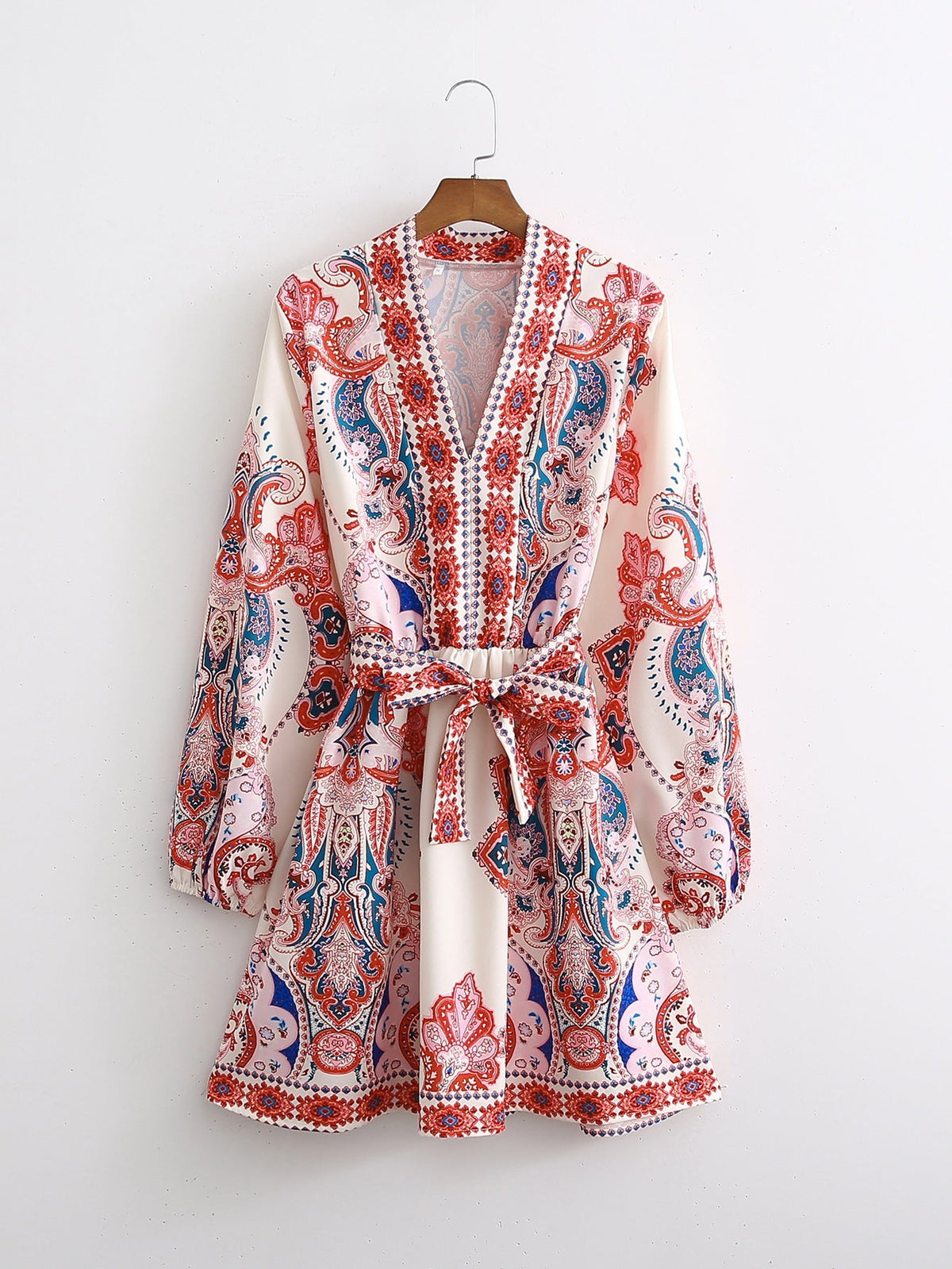 Spring Autumn New Women Clothing Fashion Long Sleeve V-Neck Positioning Print Dress DestGlow