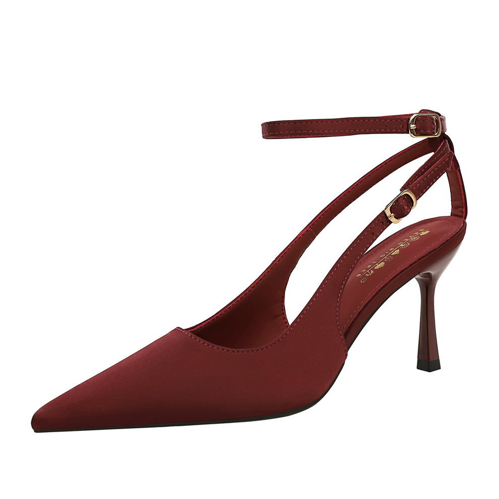 Sexy Leopard Print Stiletto Heels Women Pointed Toe Satin Hollow Out Cutout out Strap Classy Shoes DestGlow