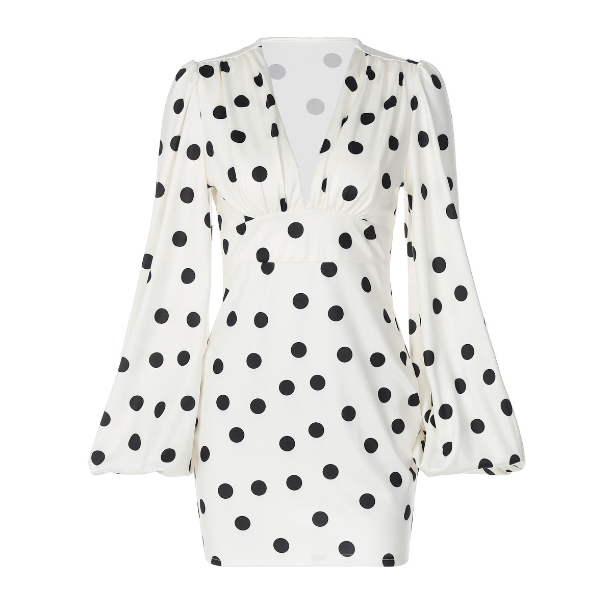 Polka Dot Printed Sexy Deep V Plunge neck Slim Fit Bell Sleeve Sheath Dress for Women by Ragazza