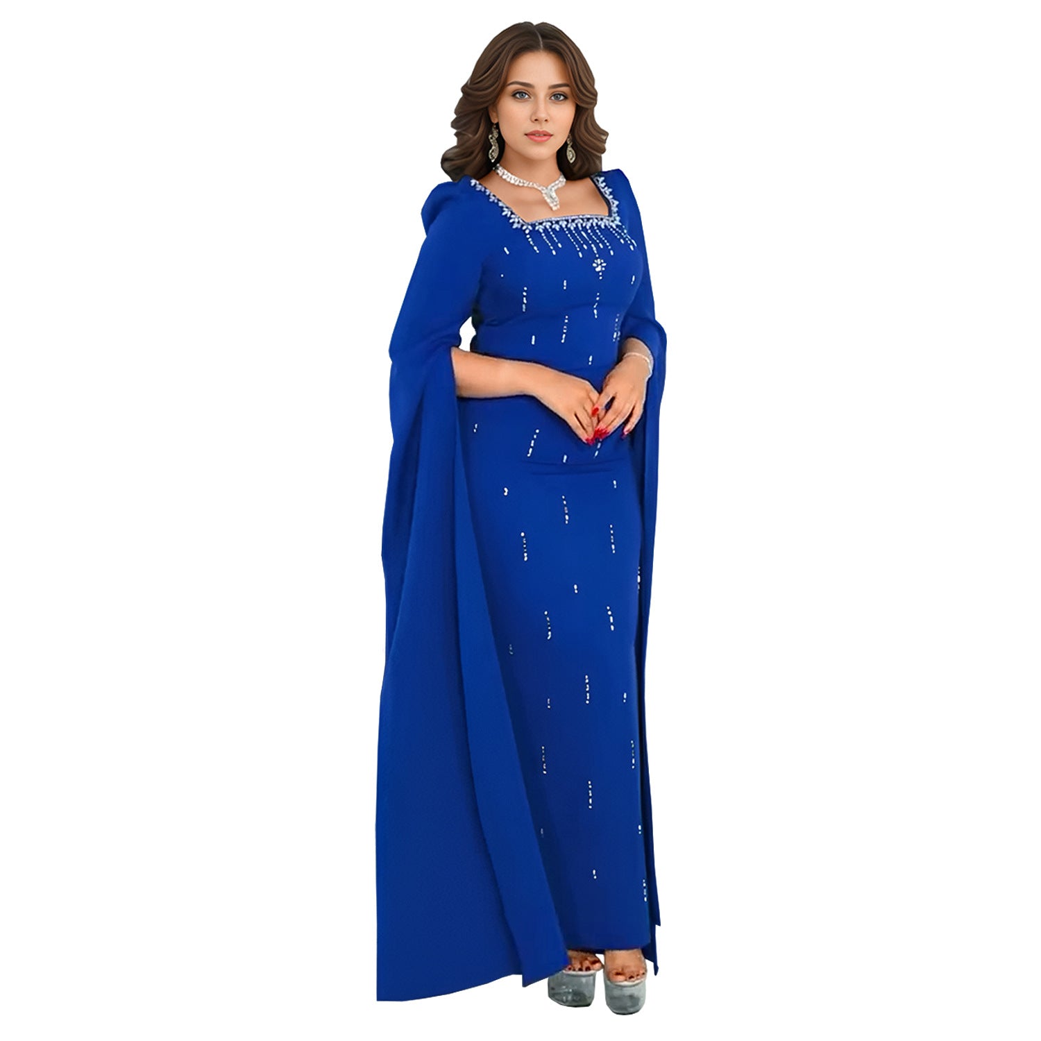 Women Wear Back Slit Cape Sleeve Drilling Elegant Dress by Ragazza