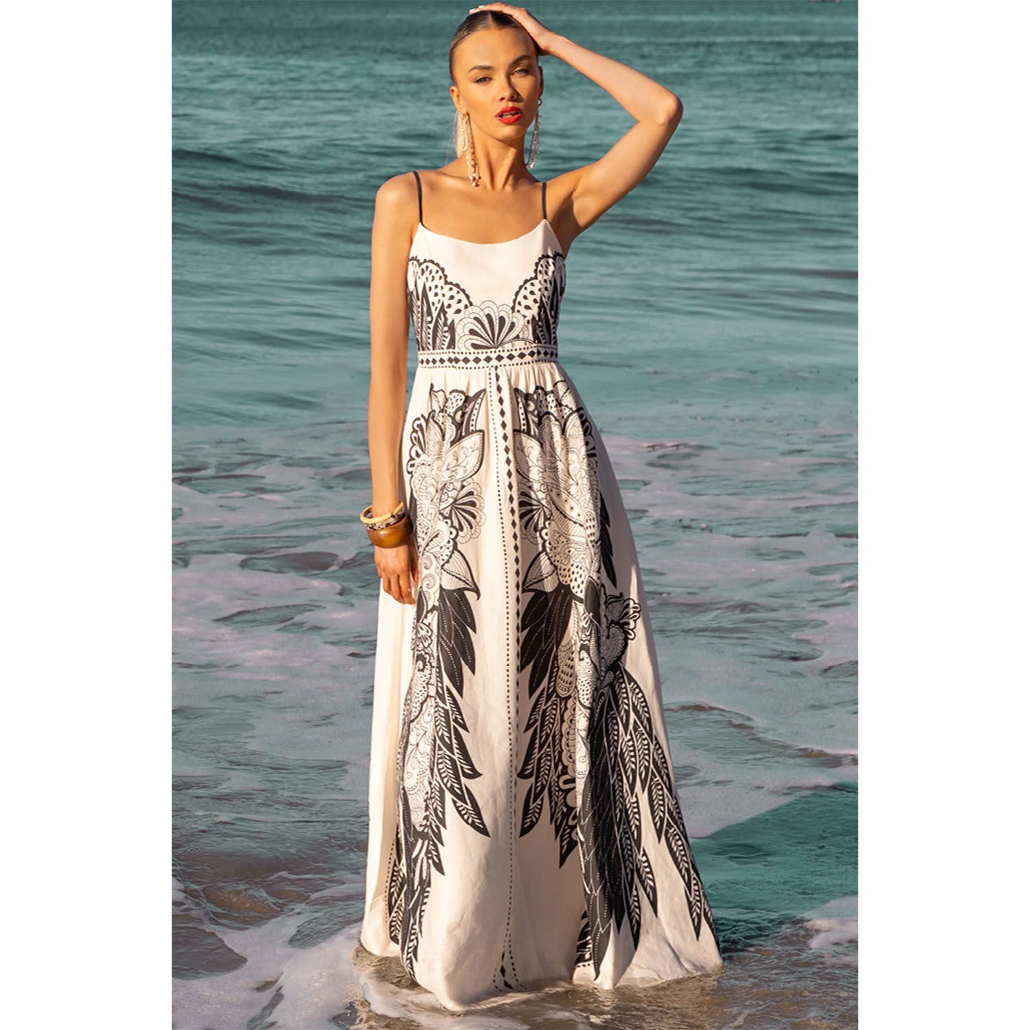 Goods Spring Summer Positioning Printing Large Swing Sweet Strap Dress by Ragazza