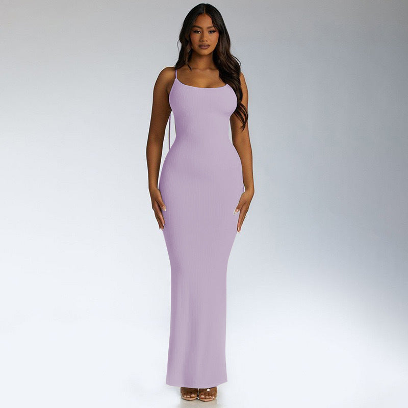 Women Clothing Sunken Stripe Slim Fit Suspender Dress Sexy Big Backless Tied Dress by Ragazza