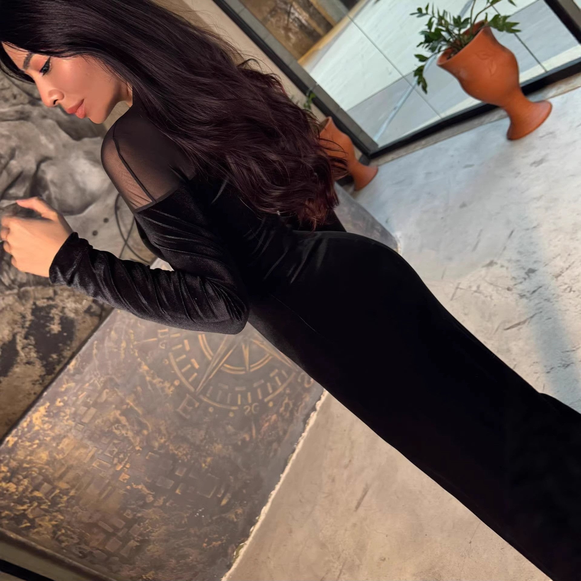 Autumn Winter Women Clothing Velvet Stitching Hip Dress DestGlow