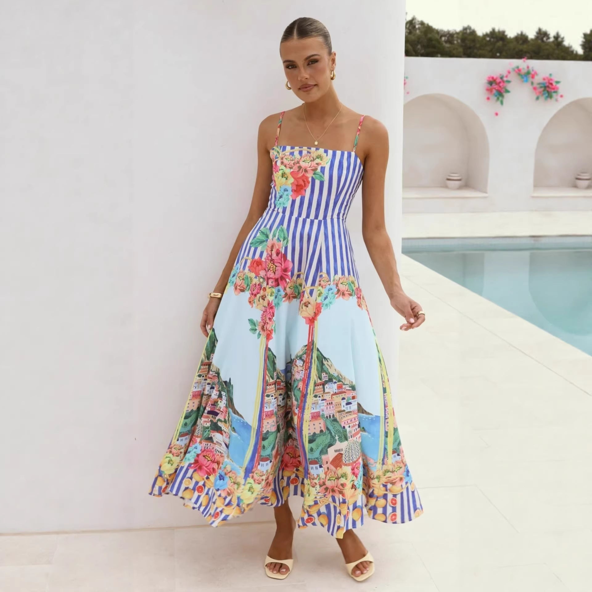 Women Positioning Printing Swing Camisole Dress by Ragazza