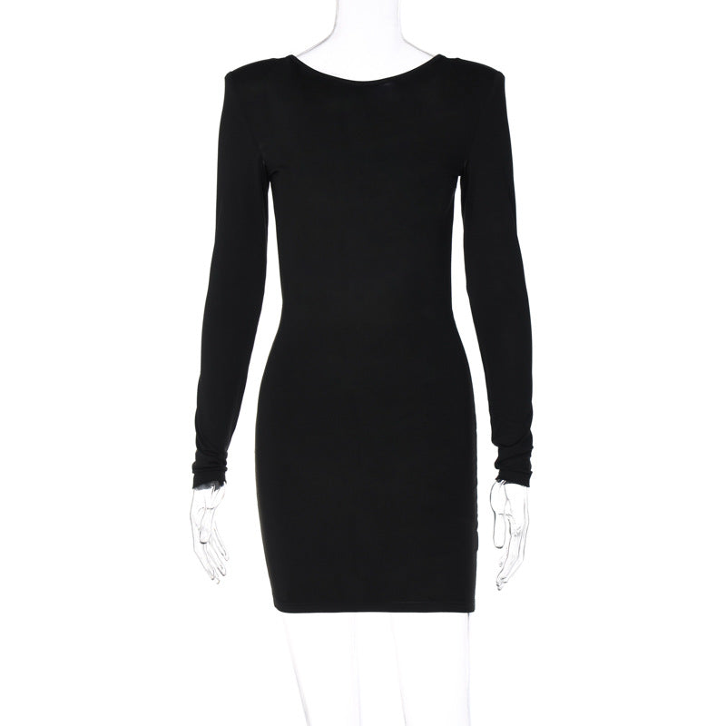 Autumn Winter Women Clothing Solid Color Long Sleeve Dress Sexy Backless Sheath Dress DestGlow