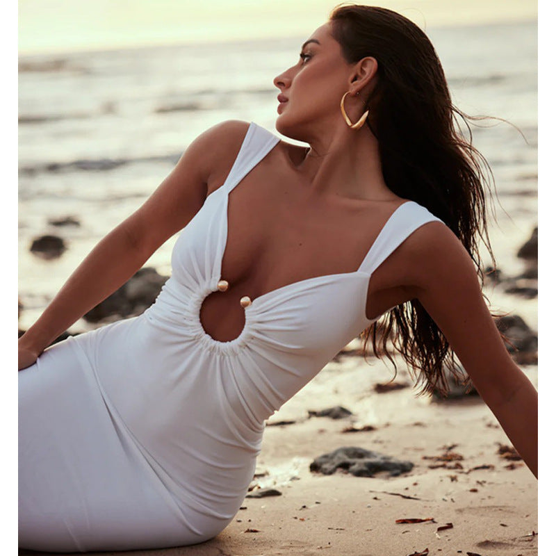 Women Clothing Spring Summer Sexy V-neck Backless Split Slim Dress by Ragazza