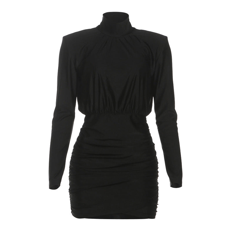 7Fall Sexy Slim Fit Turtleneck Long Sleeve Narrow Short Solid Color Dress