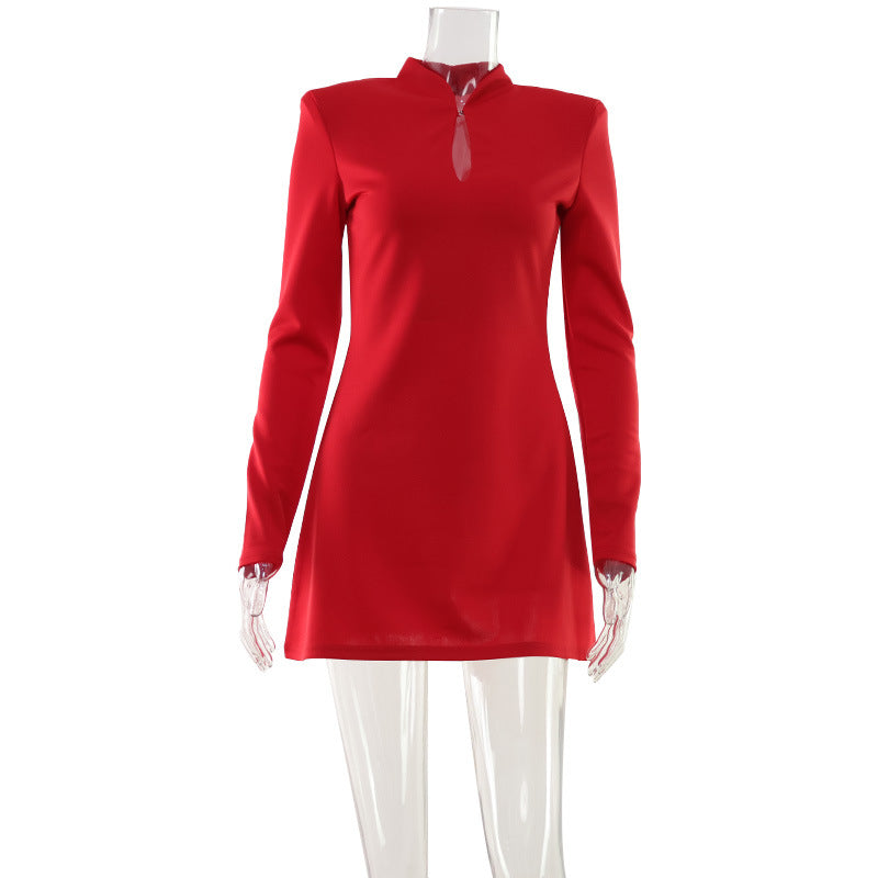 Women Clothing Red Simple Elegant Dress Chest Hollow Out Cutout out Cinched High Grade A line Short Dress Women by Ragazza