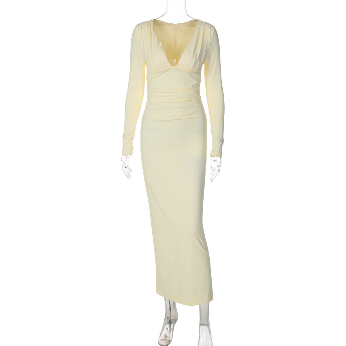 Women Clothing Autumn Deep V Plunge Sexy Solid Color Waist Tight Split Dress Women DestGlow