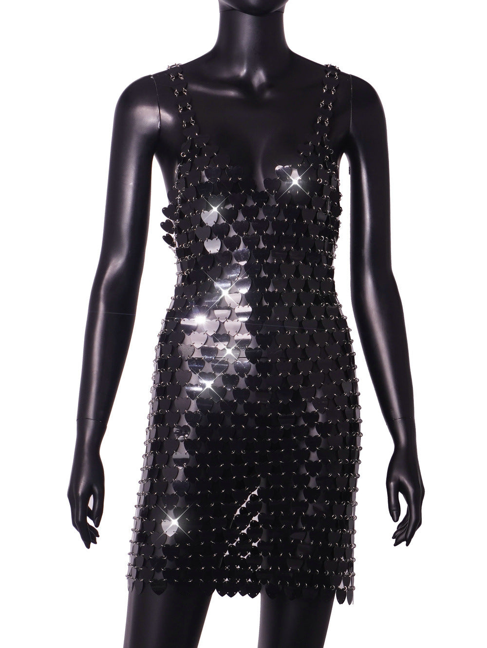 Metal Sequ Stitching Hip Love Shape Print Dress Women Stage Costume DestGlow