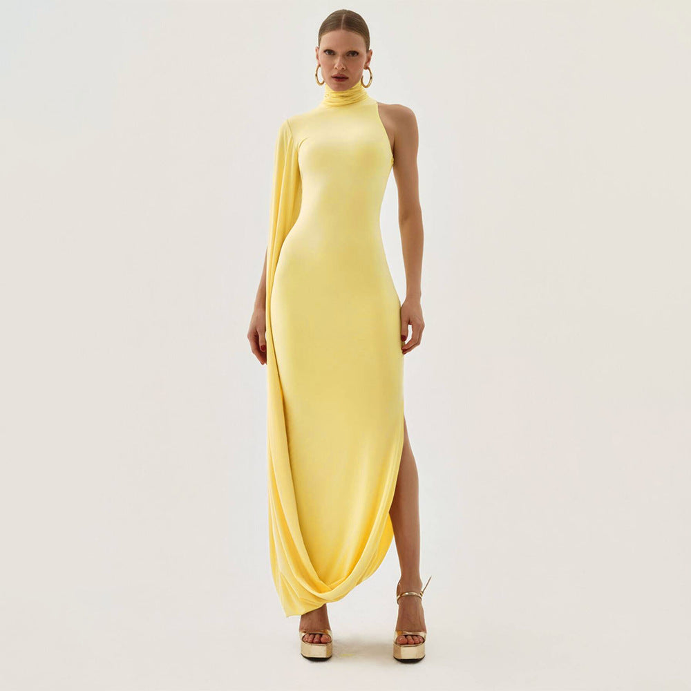 High Grade Wear Women Clothing Solid Color Half Collar off the Shoulder Waist Sexy Split Dress by Ragazza