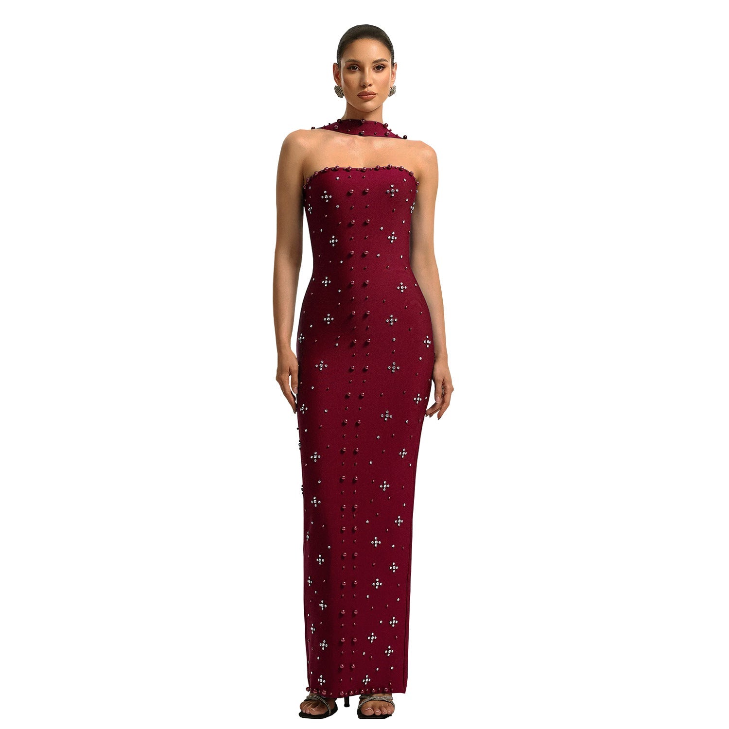 Women Wear Elegant Rhinestone Sheath Tube Top Dress by Ragazza