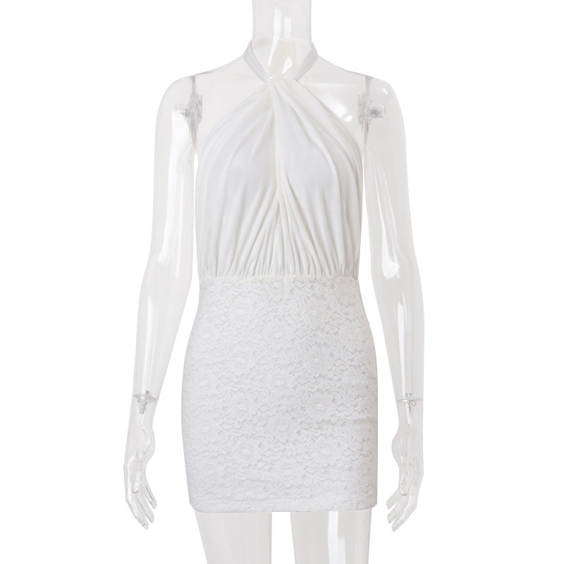 Women Clothing Summer Sexy Backless Cross Halterneck Lace up Sexy Slim Sheath Dress by Ragazza