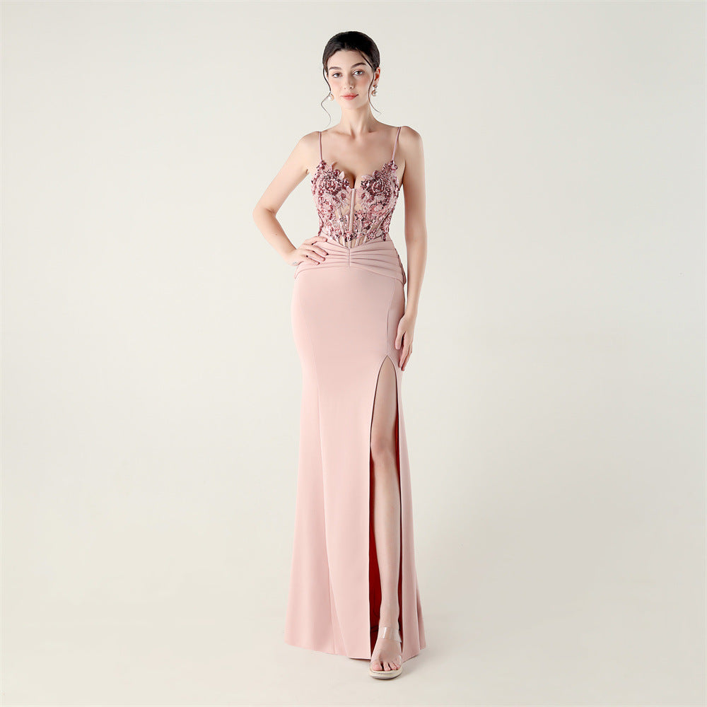 Satin Cloth Applique Bead Tube Boning Corset Waist Tight Folding Craft Evening Dress Strapless Sexy Dinner Social by Ragazza