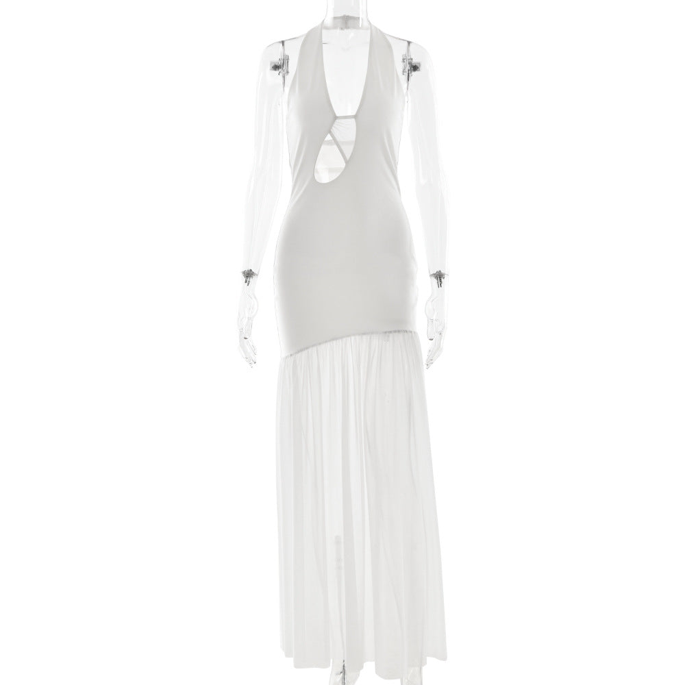 Women Dress Elegant Halter Sexy Cutout Pleated Backless Sheath Dress by Ragazza