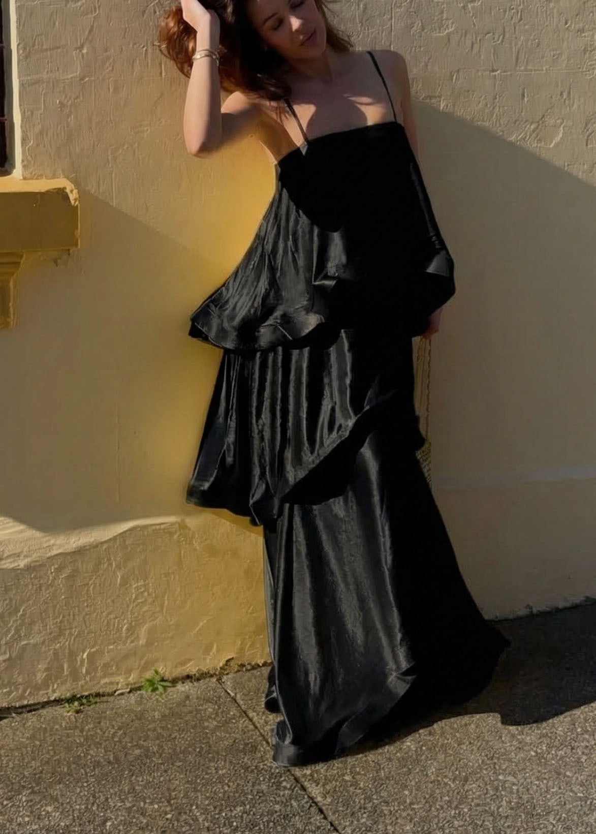 Spring Summer Satin Sling Multi Layer Dress Casual Loose Vacation Dress DestGlow