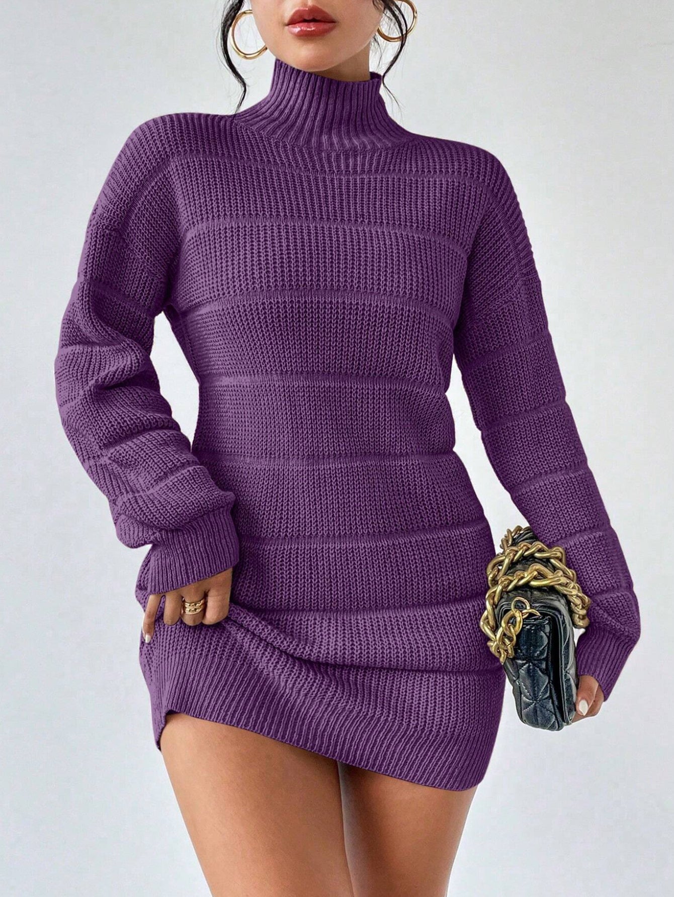 Autumn Winter Half Turtleneck Knitted Dress Women Clothing Fashionable Solid Color All Matching Sexy Hip Dress by Ragazza