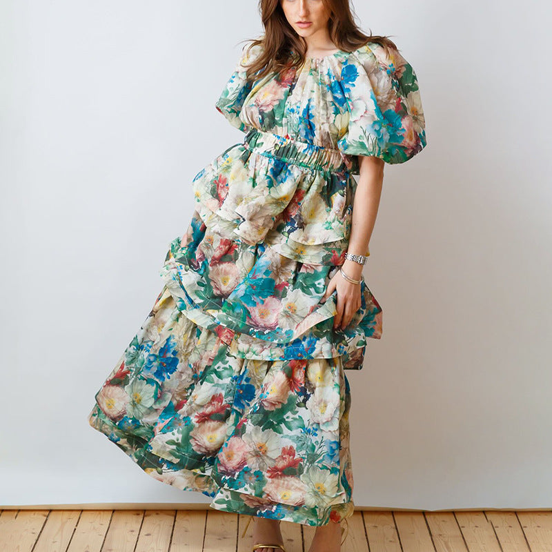 Elegant Retro Tiered Dress Multi Layer Ruffled Elegant High Sense Maxi Dress Women by Ragazza