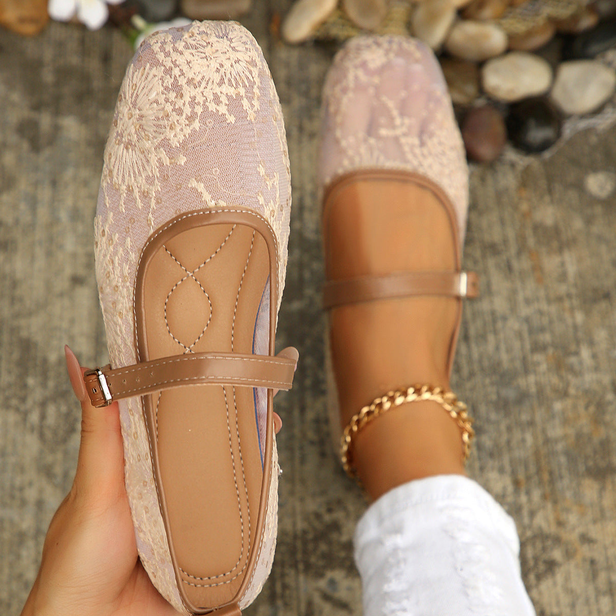 Mesh Breathable Low Top Shoes Women Vintage Mary Jane Flat Shallow Belt Buckle Loafers DestGlow