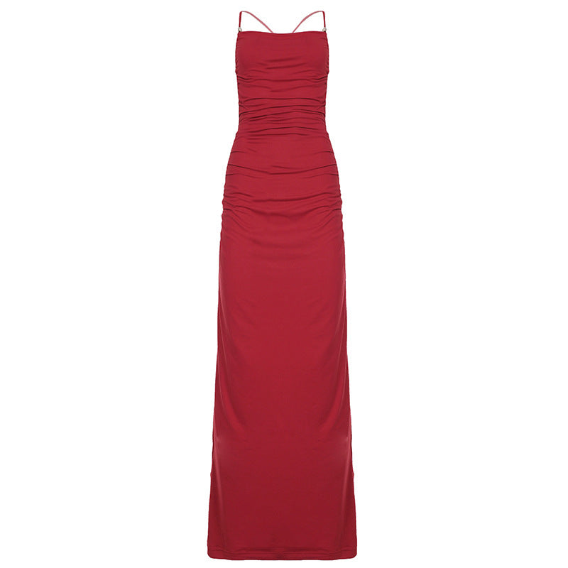 Women Beaded Lace up Backless Sexy Dress Cocktail Festive Red Elegant Dress Maxi Dress by Ragazza